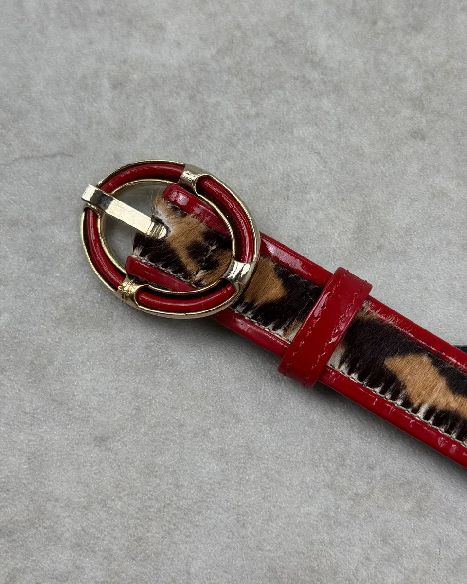 Cesare Paciotti Red Leather & Leopard Pony Hair Belt IaiayxS 4