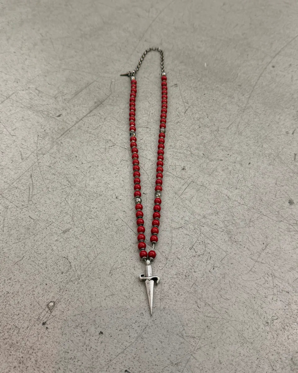 Cesare Paciotti Red Silver Beaded Spike Necklace AZOasSX 0