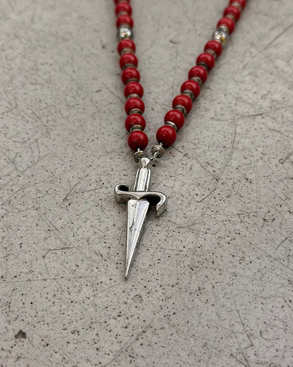 Cesare Paciotti Red Silver Beaded Spike Necklace AZOasSX 1