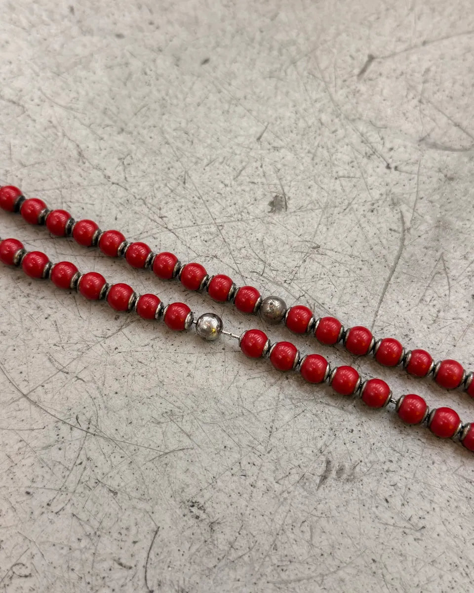 Cesare Paciotti Red Silver Beaded Spike Necklace AZOasSX 2