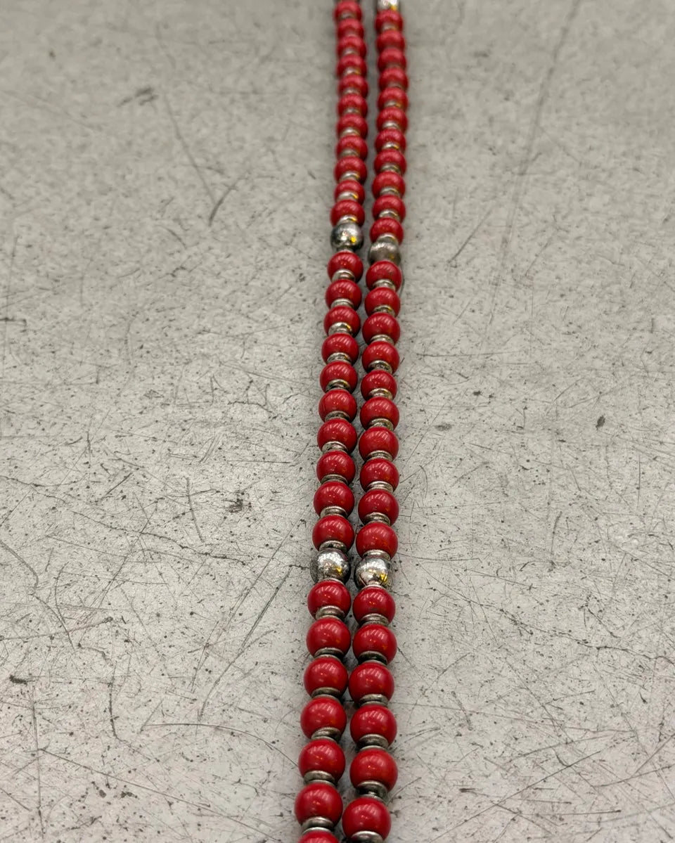 Cesare Paciotti Red Silver Beaded Spike Necklace AZOasSX 3