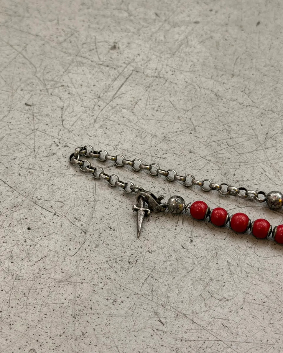Cesare Paciotti Red Silver Beaded Spike Necklace AZOasSX 4