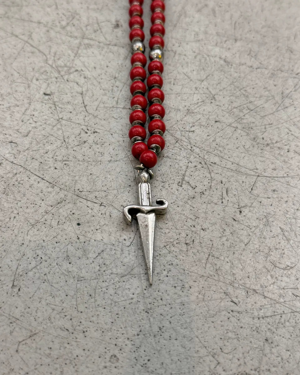Cesare Paciotti Red Silver Beaded Spike Necklace AZOasSX 5
