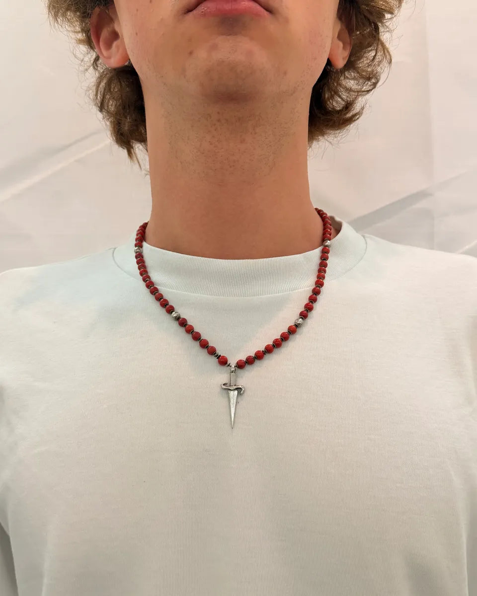 Cesare Paciotti Red Silver Beaded Spike Necklace AZOasSX 6