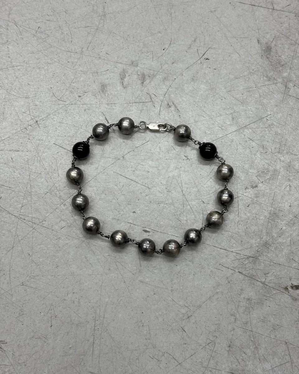 Cesare Paciotti Silver & Black Beaded Bracelet JRuJLeO 0