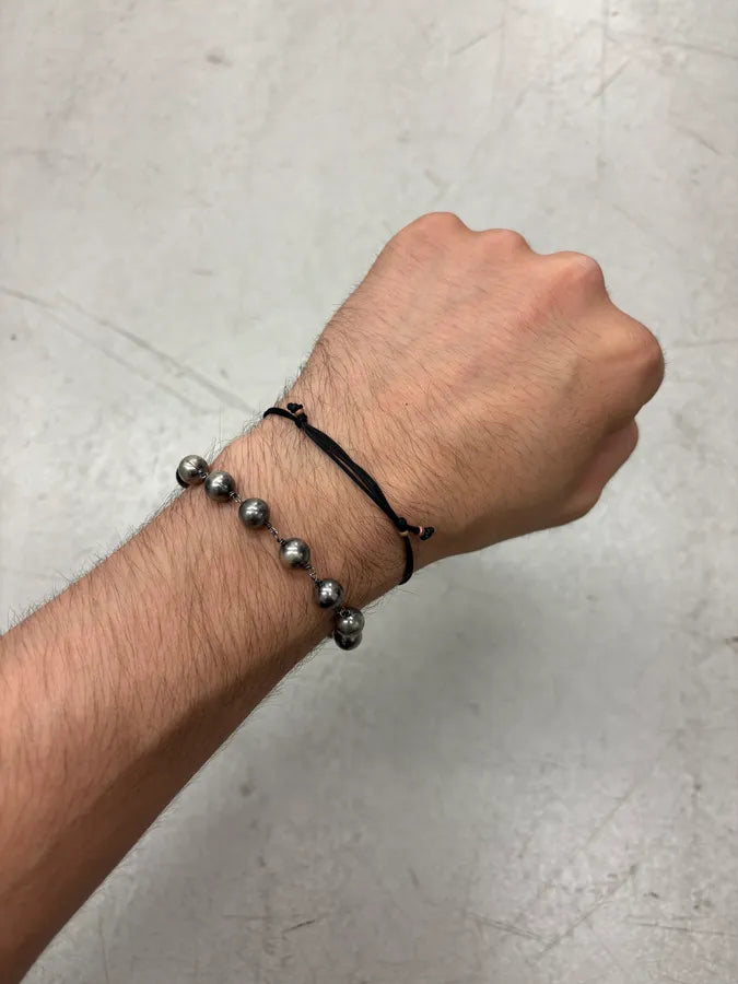 Cesare Paciotti Silver & Black Beaded Bracelet JRuJLeO 1