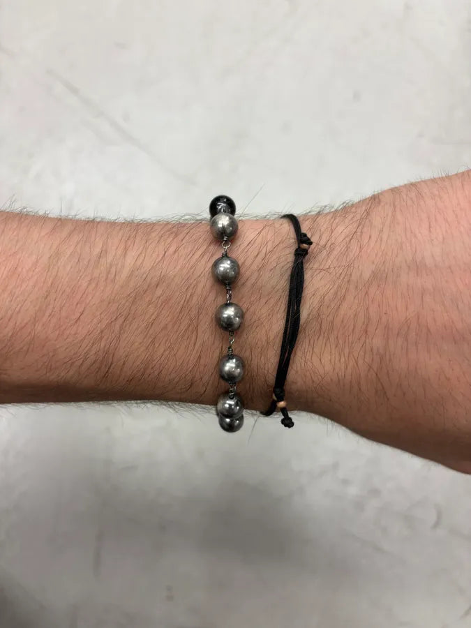 Cesare Paciotti Silver & Black Beaded Bracelet JRuJLeO 3