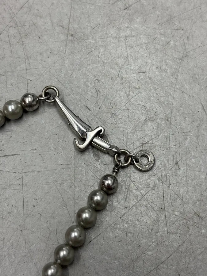 Cesare Paciotti Silver Beaded Dagger Necklace NxAsois 5
