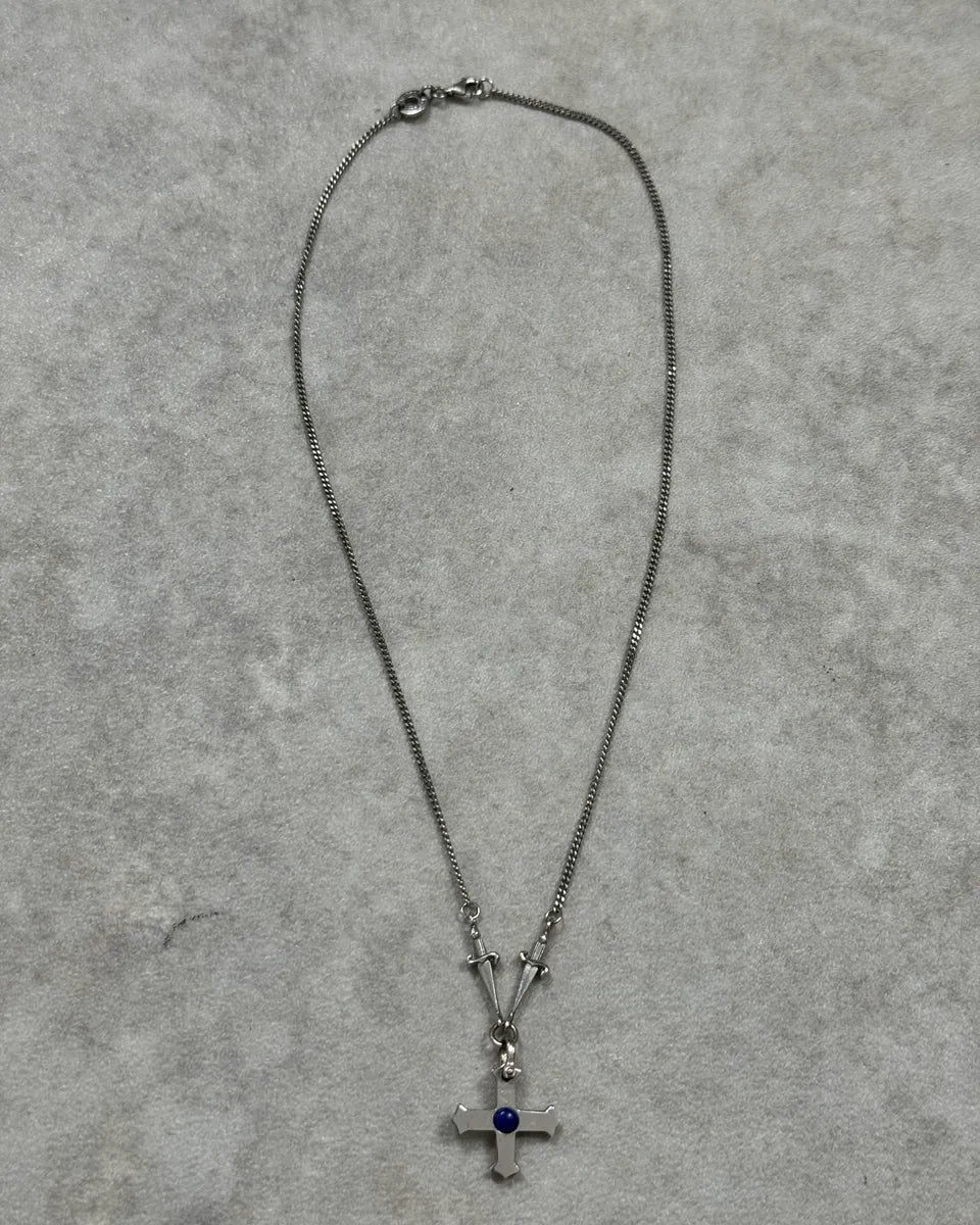 Cesare Paciotti Silver Cross Pendant with Blue Stone Silver Necklace YJTicep 0