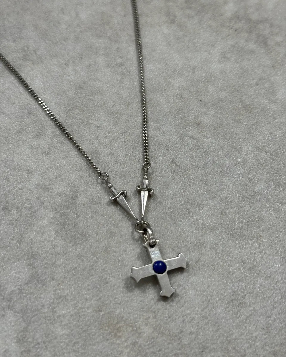 Cesare Paciotti Silver Cross Pendant with Blue Stone Silver Necklace YJTicep 2