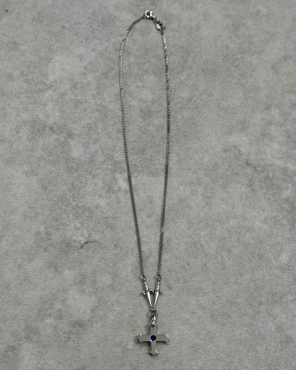 Cesare Paciotti Silver Cross Pendant with Blue Stone Silver Necklace YJTicep 4