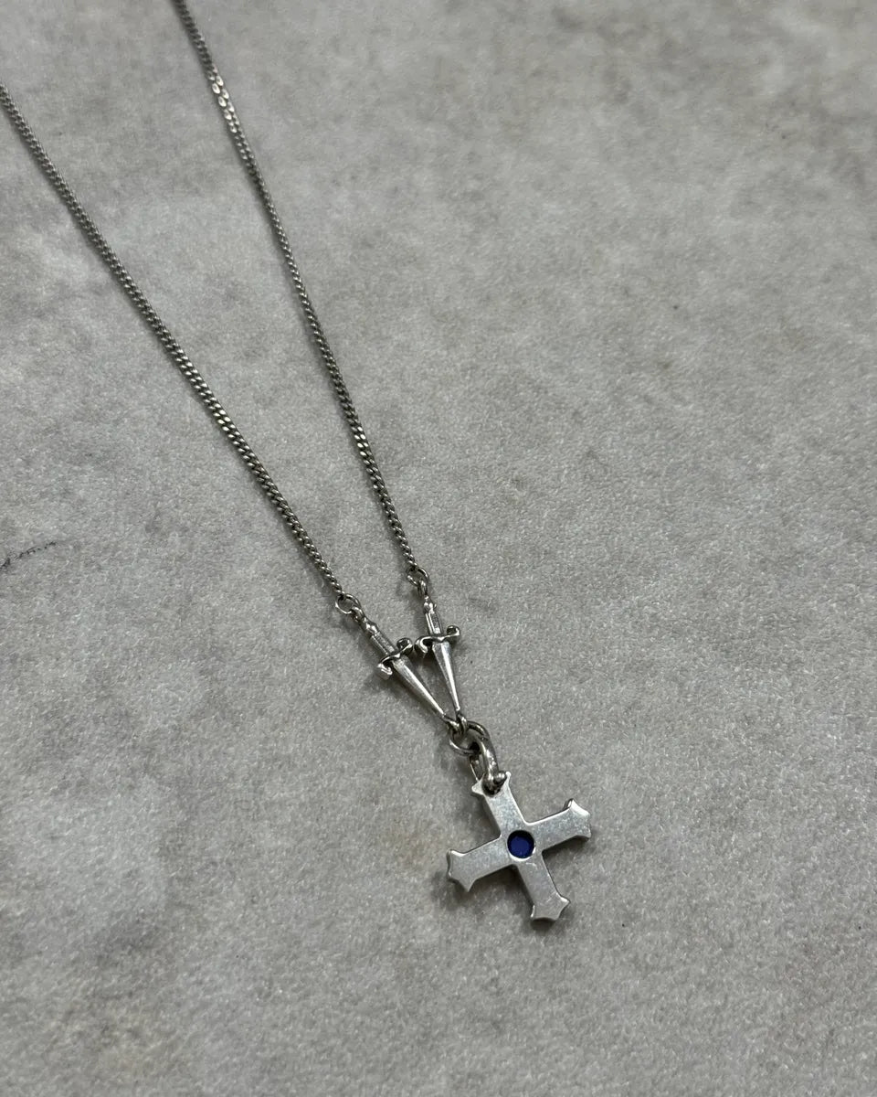 Cesare Paciotti Silver Cross Pendant with Blue Stone Silver Necklace YJTicep 5