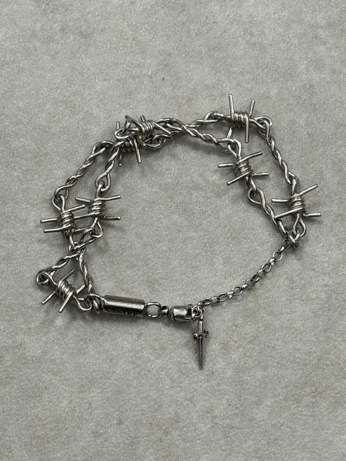 Cesare Paciotti Silver Metal Barbed Wire Bracelet  QIBMvbJ 0