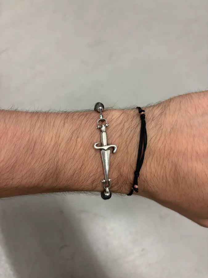 Cesare Paciotti Silver Metal Black Beaded Dagger Bracelet myWaulU 3