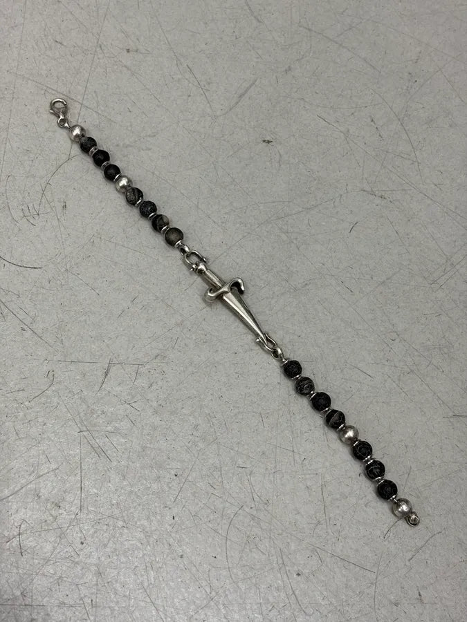 Cesare Paciotti Silver Metal Black Beaded Dagger Bracelet myWaulU 4