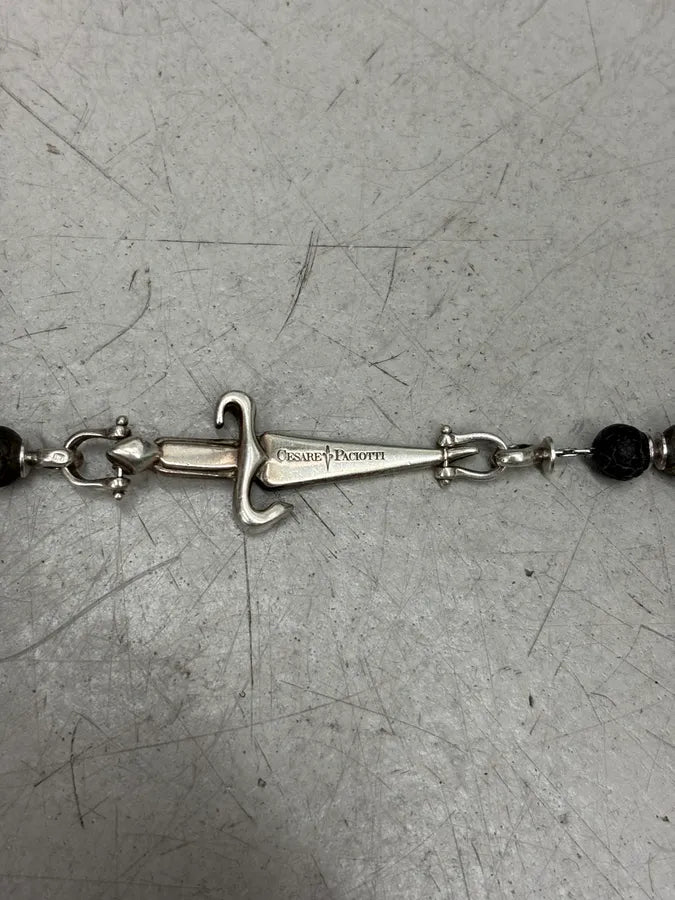 Cesare Paciotti Silver Metal Black Beaded Dagger Bracelet myWaulU 5