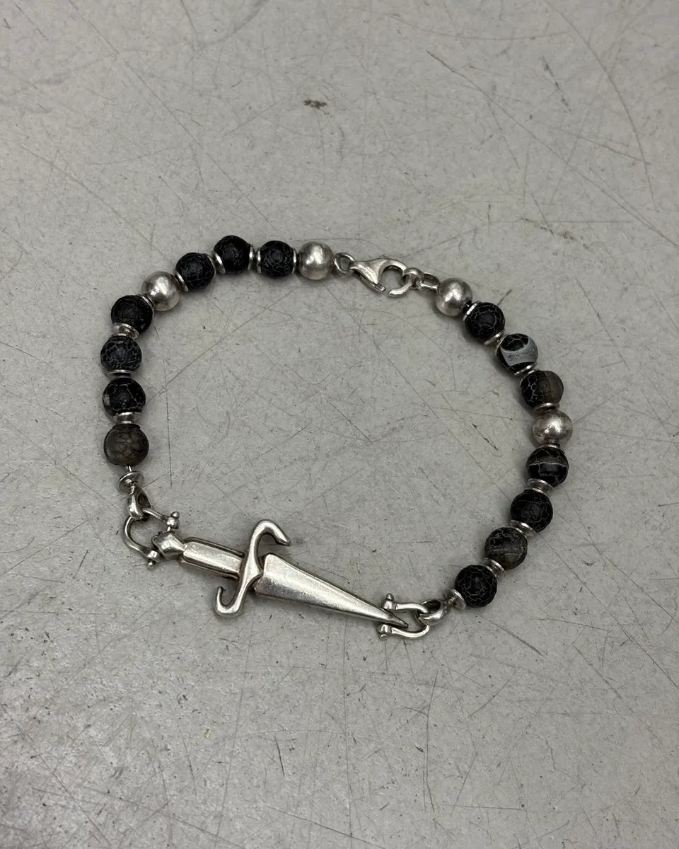 Cesare Paciotti Silver Metal Black Beaded Dagger Bracelet myWaulU 0