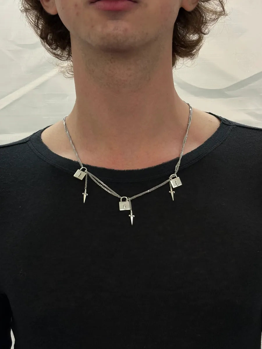 Cesare Paciotti Silver Metal Lock & Dagger Necklace nKNCzBV 1