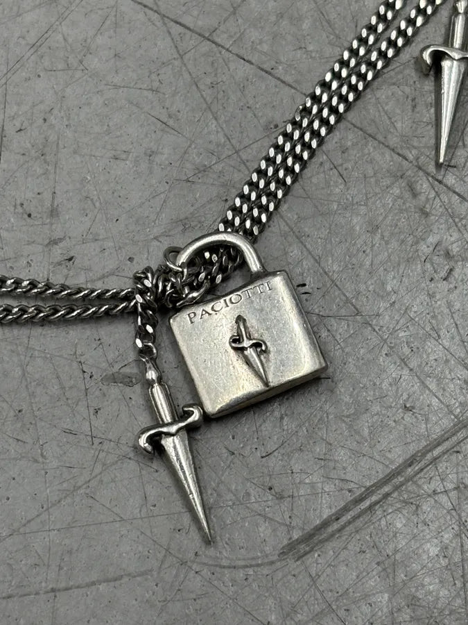 Cesare Paciotti Silver Metal Lock & Dagger Necklace nKNCzBV 5