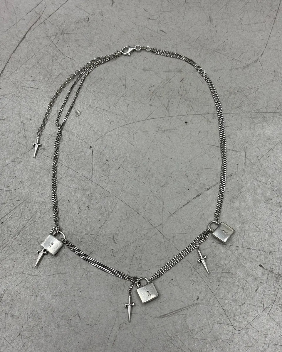 Cesare Paciotti Silver Metal Lock & Dagger Necklace nKNCzBV 0