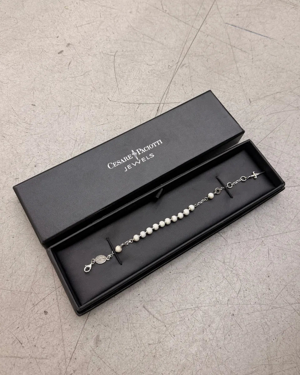 Cesare Paciotti Silver Pearl Dagger Charm Bracelet aLKMMsS 0