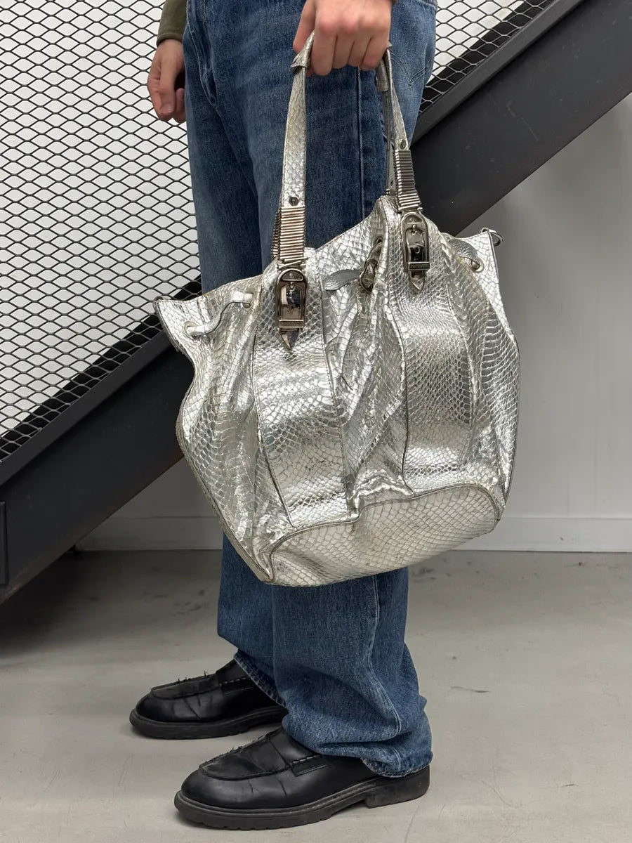 Cesare Paciotti Silver Python Leather Handle Bag OtFYLtn 2