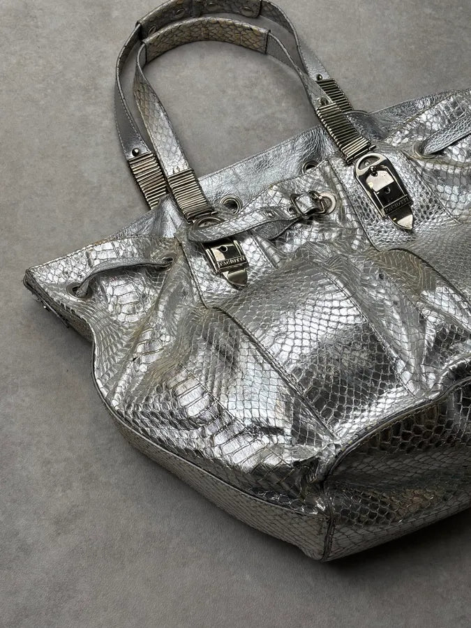Cesare Paciotti Silver Python Leather Handle Bag OtFYLtn 4