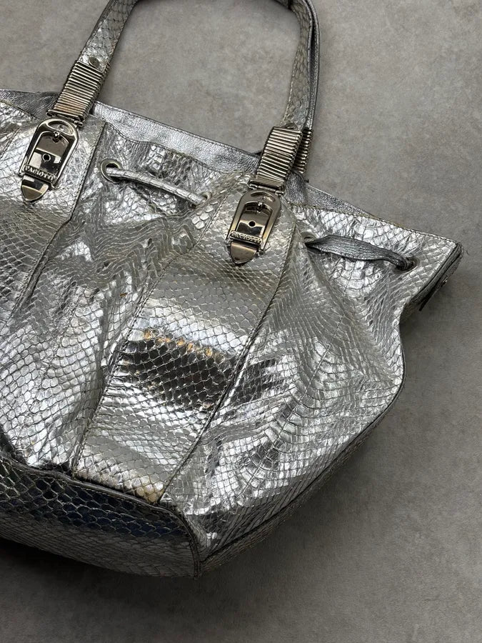 Cesare Paciotti Silver Python Leather Handle Bag OtFYLtn 9