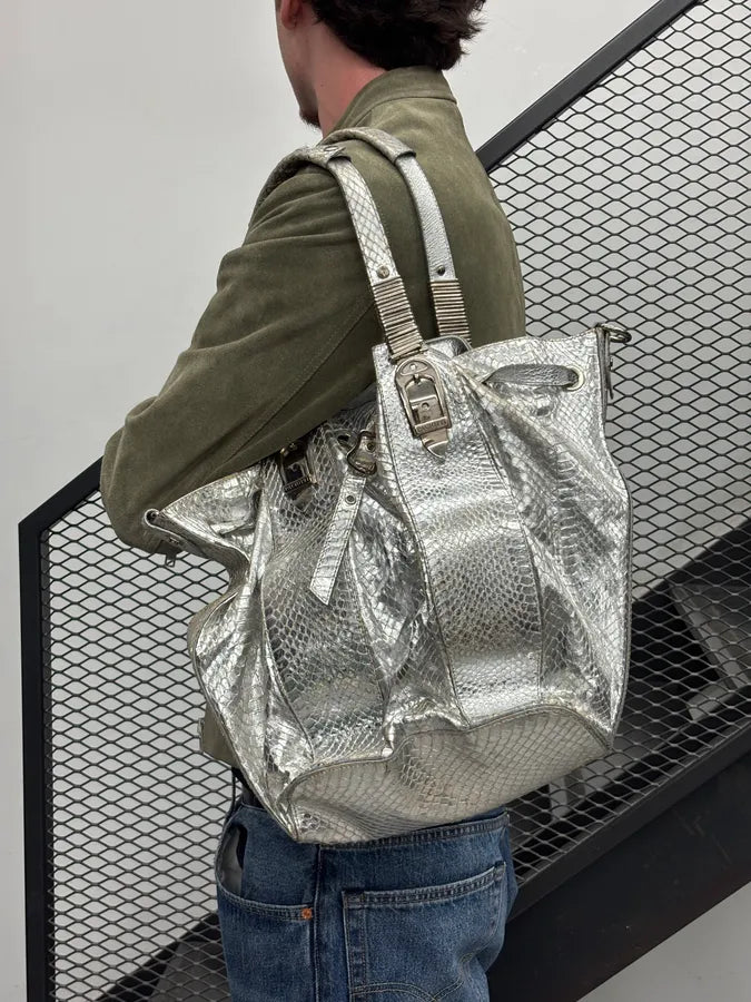 Cesare Paciotti Silver Python Leather Handle Bag OtFYLtn 1