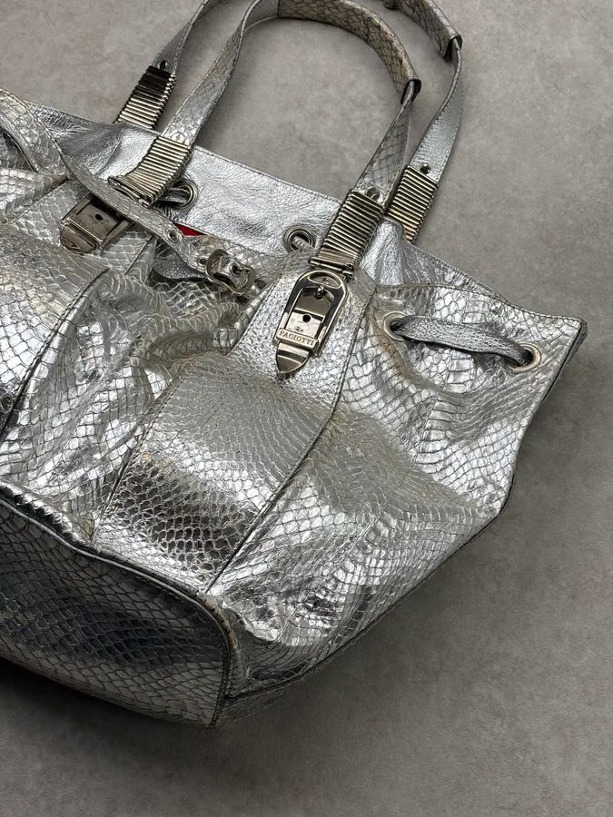 Cesare Paciotti Silver Python Leather Handle Bag OtFYLtn 5