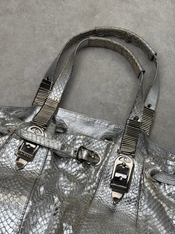 Cesare Paciotti Silver Python Leather Handle Bag OtFYLtn 3