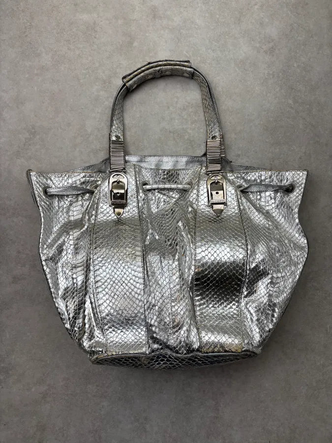 Cesare Paciotti Silver Python Leather Handle Bag OtFYLtn 8