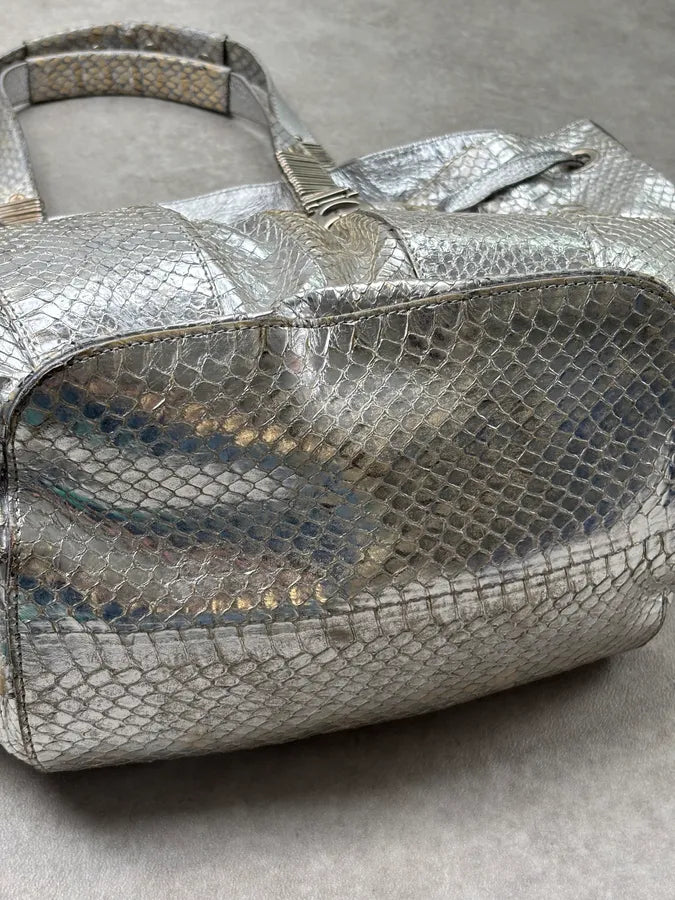 Cesare Paciotti Silver Python Leather Handle Bag OtFYLtn 6