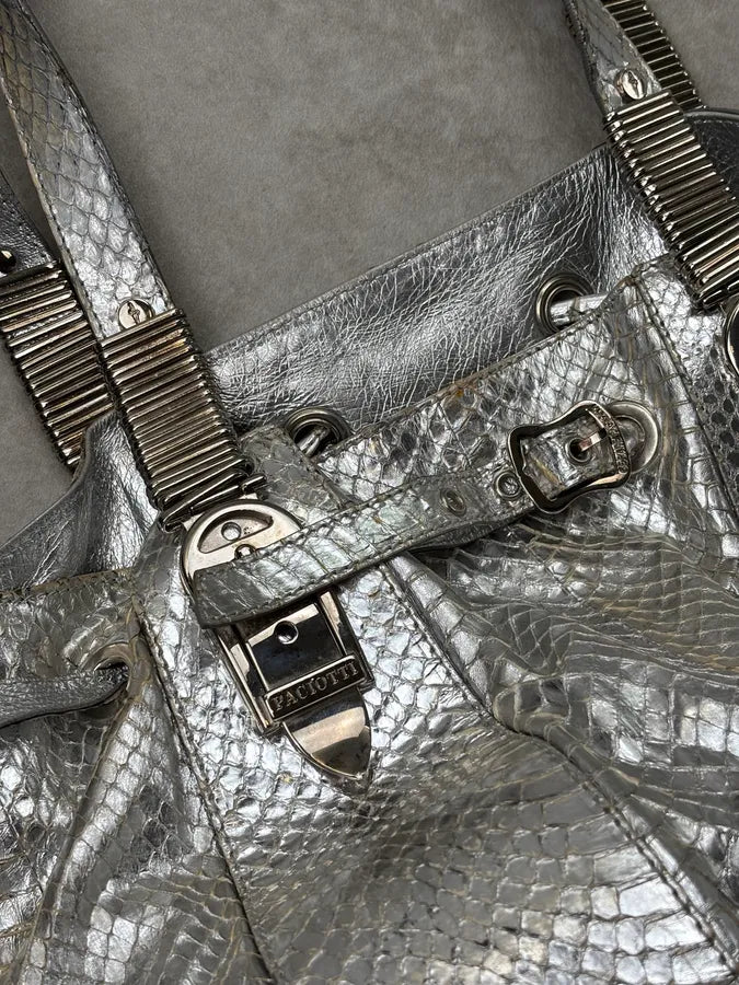 Cesare Paciotti Silver Python Leather Handle Bag OtFYLtn 7