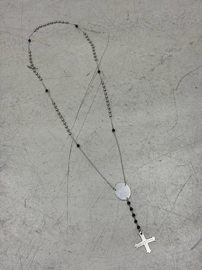 Cesare Paciotti Silver Steel Beaded Cross Necklace eARbDCE 2