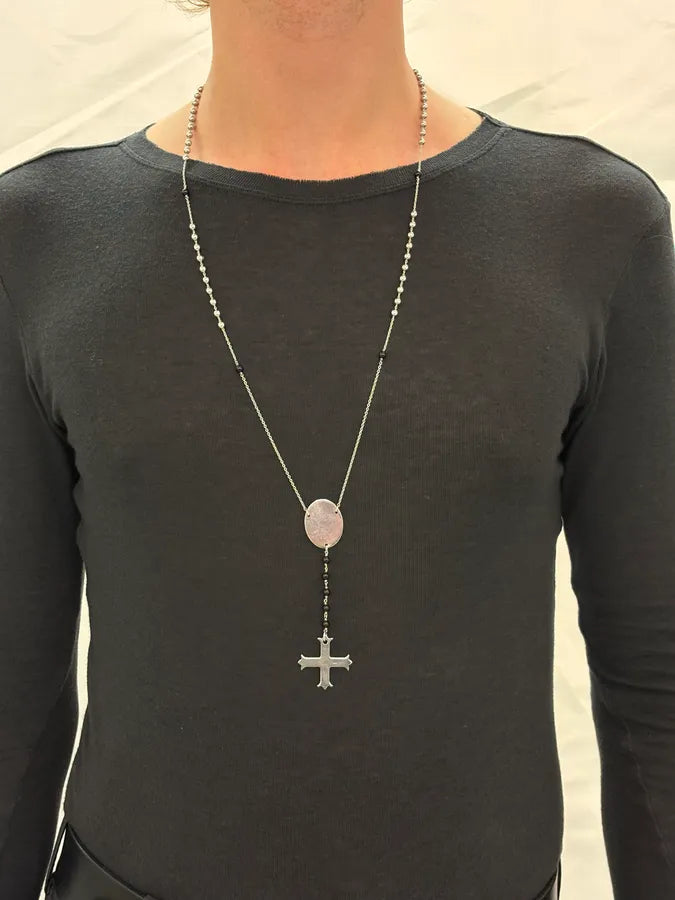Cesare Paciotti Silver Steel Beaded Cross Necklace eARbDCE 1