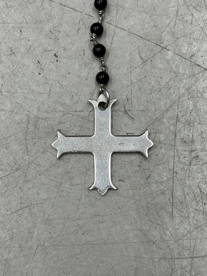 Cesare Paciotti Silver Steel Beaded Cross Necklace eARbDCE 5