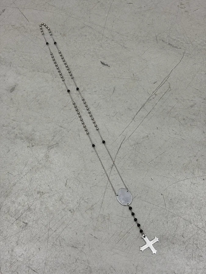 Cesare Paciotti Silver Steel Beaded Cross Necklace eARbDCE 3