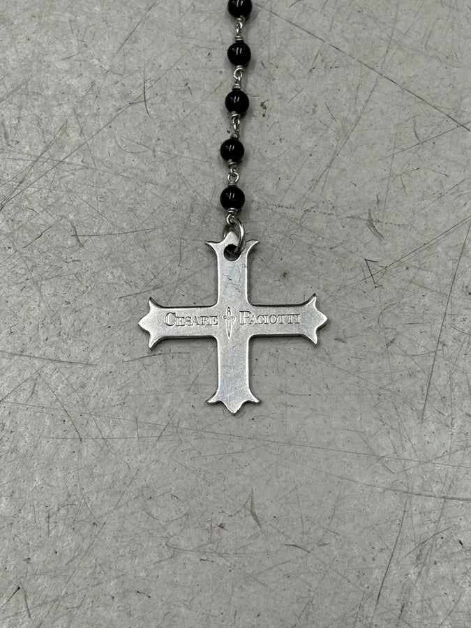 Cesare Paciotti Silver Steel Beaded Cross Necklace eARbDCE 4