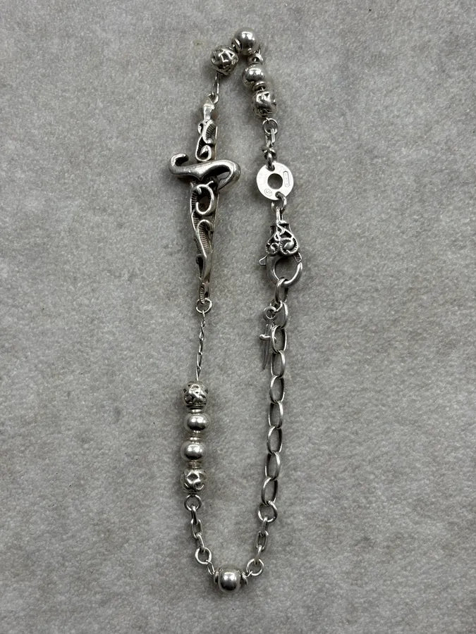 Cesare Paciotti Silver Sterling Beaded Dagger Bracelet kDXFiio 4