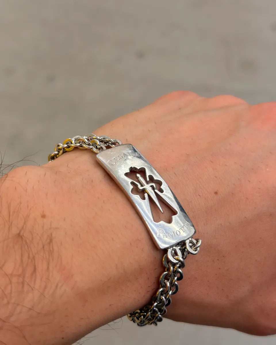 Cesare Paciotti Silver Sterling Silver Cross Plate Dual Chain Bracelet EodKaLp 0