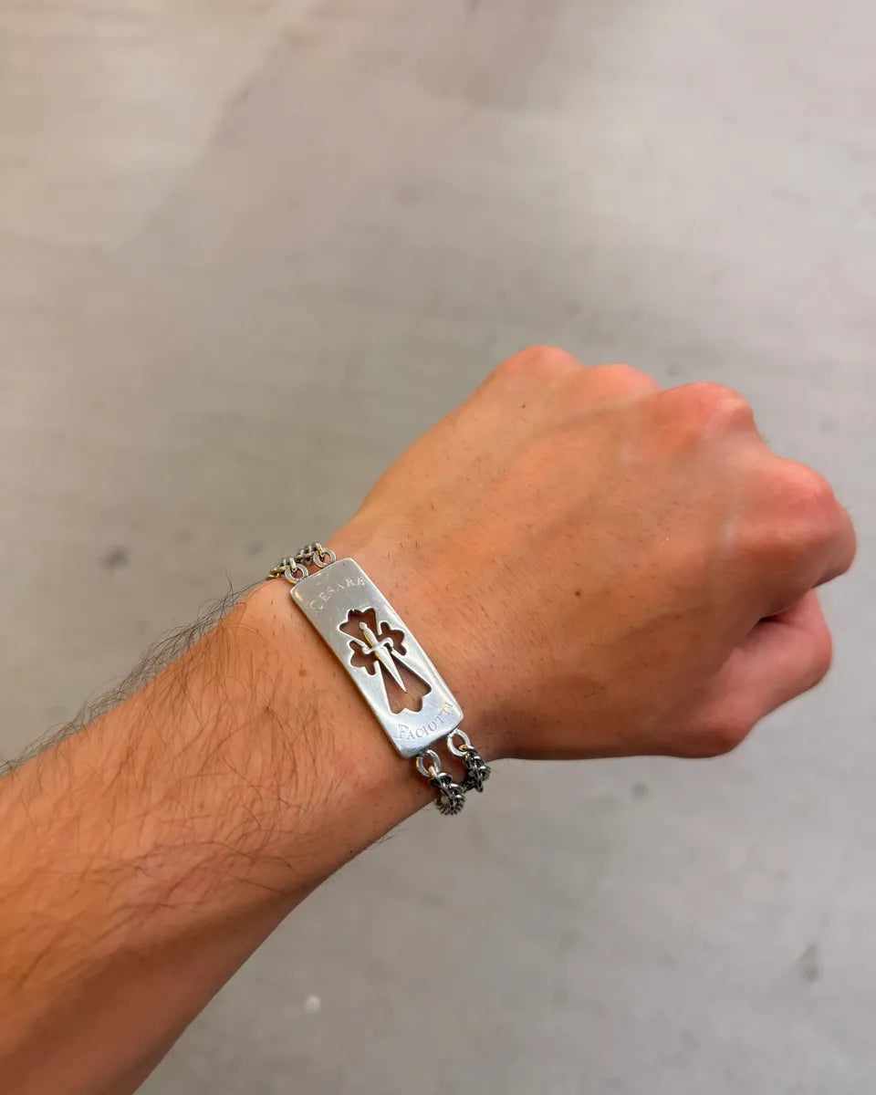 Cesare Paciotti Silver Sterling Silver Cross Plate Dual Chain Bracelet EodKaLp 1