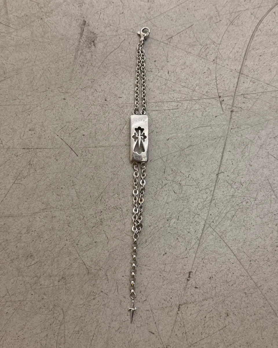 Cesare Paciotti Silver Sterling Silver Cross Plate Dual Chain Bracelet EodKaLp 3