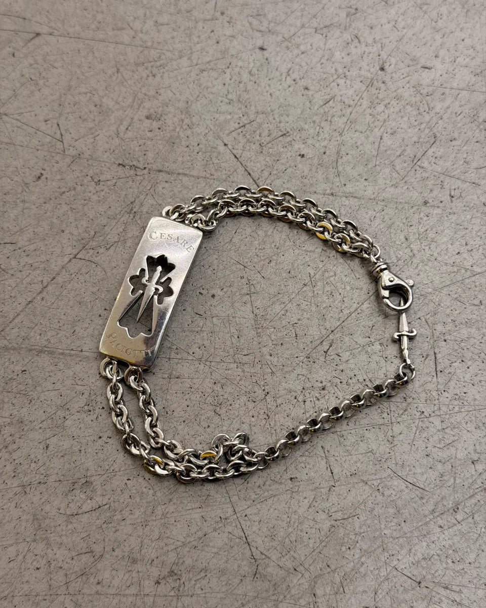 Cesare Paciotti Silver Sterling Silver Cross Plate Dual Chain Bracelet EodKaLp 4