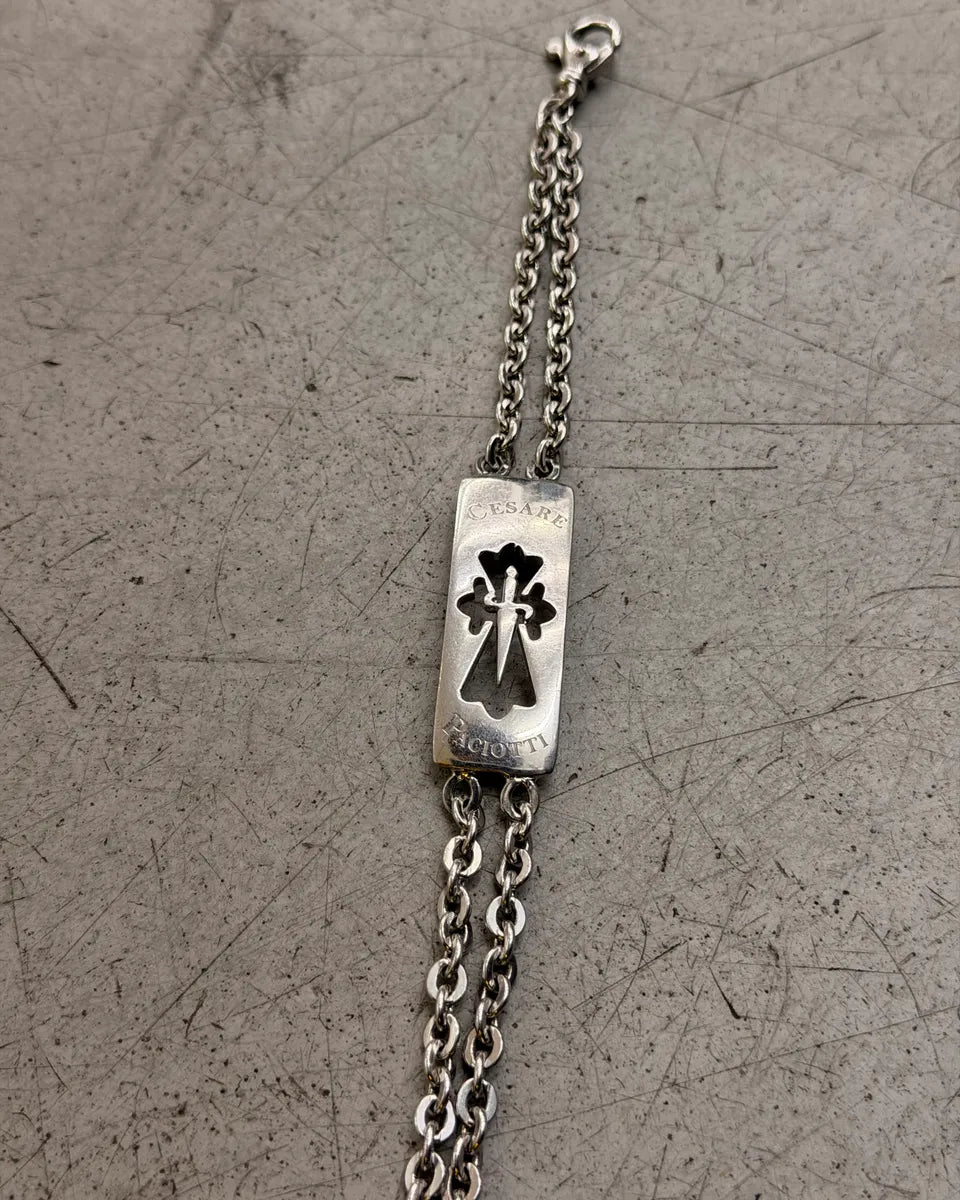 Cesare Paciotti Silver Sterling Silver Cross Plate Dual Chain Bracelet EodKaLp 5