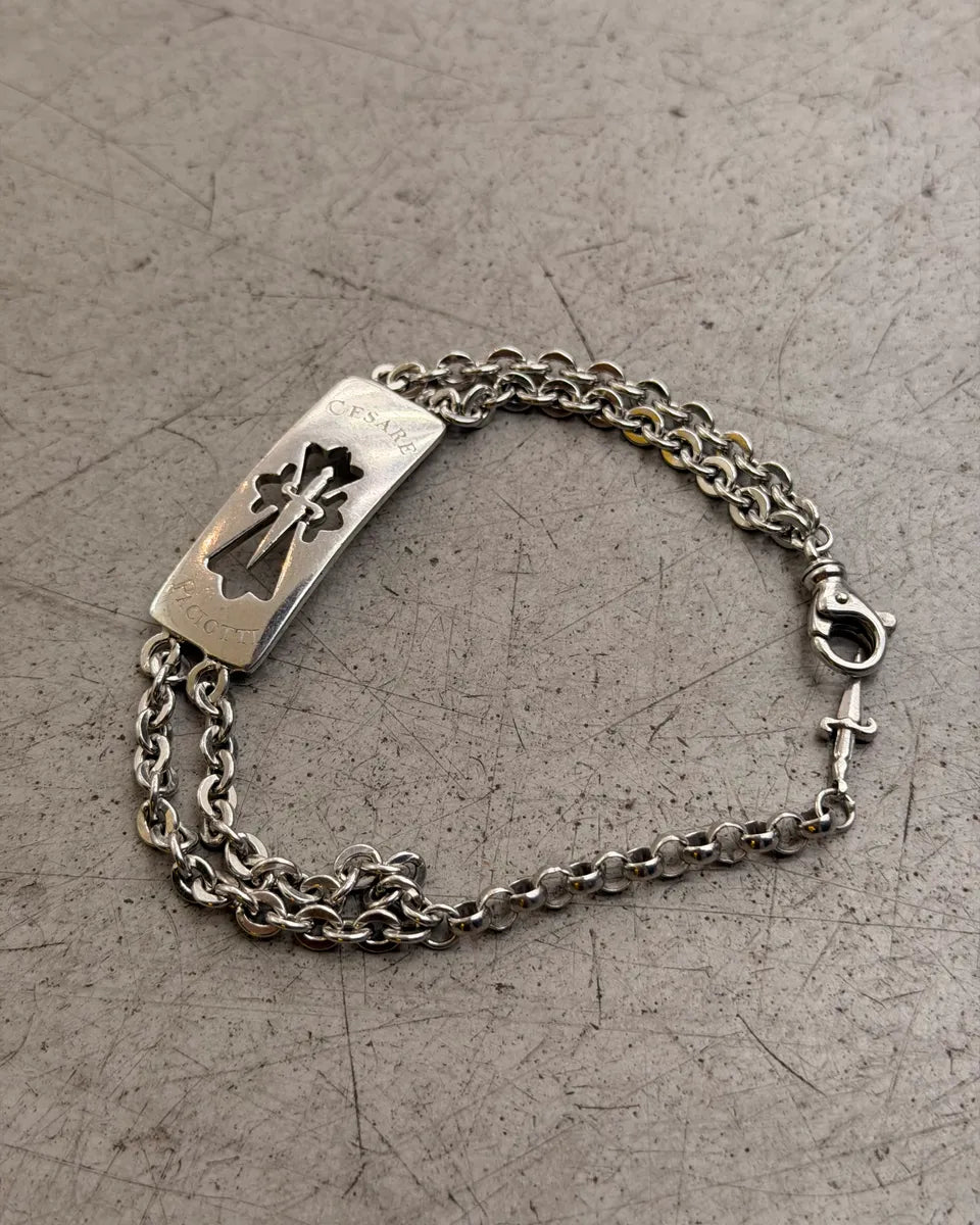 Cesare Paciotti Silver Sterling Silver Cross Plate Dual Chain Bracelet EodKaLp 6