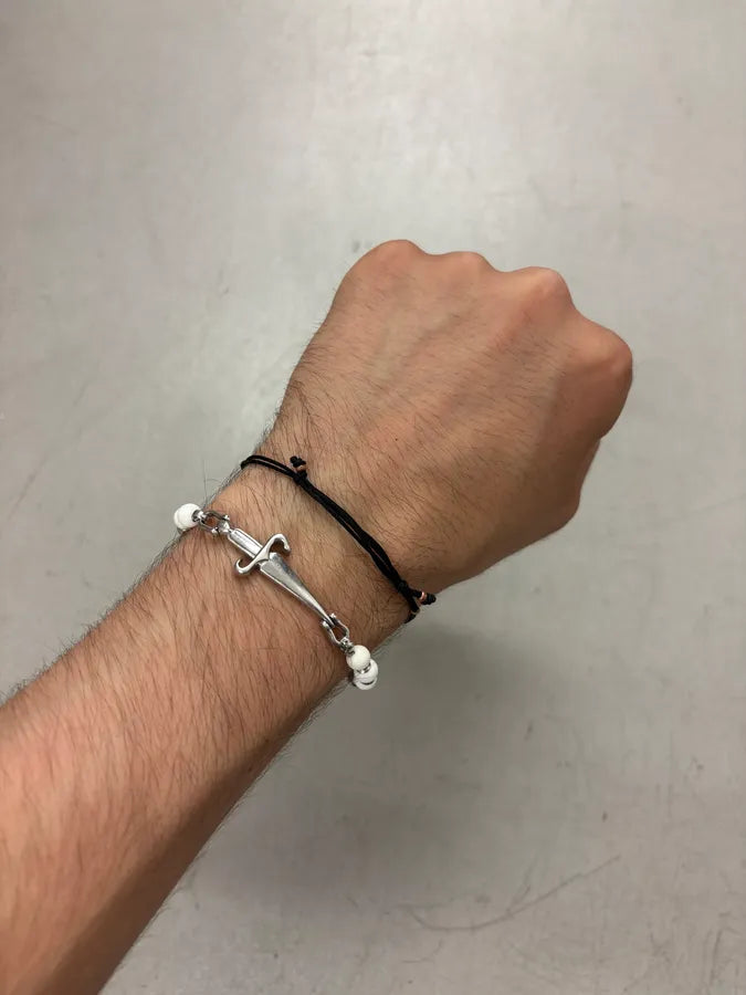 Cesare Paciotti Silver White Beaded Dagger Bracelet KYhJsNS 1