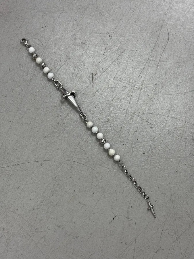 Cesare Paciotti Silver White Beaded Dagger Bracelet KYhJsNS 4