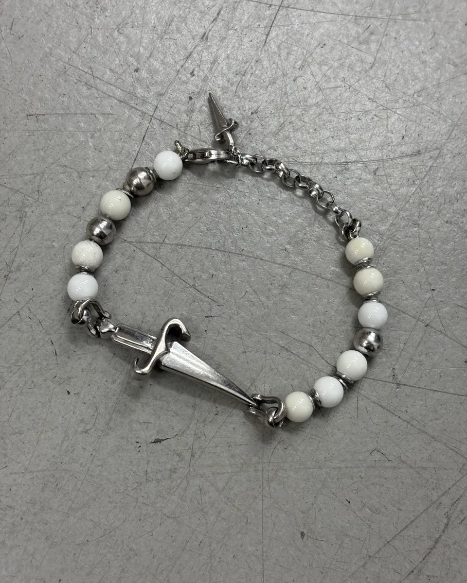 Cesare Paciotti Silver White Beaded Dagger Bracelet KYhJsNS 0