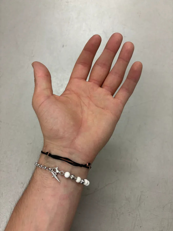 Cesare Paciotti Silver White Beaded Dagger Bracelet KYhJsNS 2